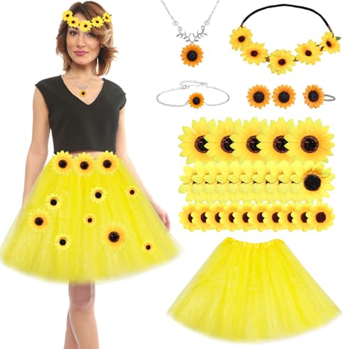 Jokureao 31Stück Damen Sonnenblumen Kostüm Set, Tutu Rock Gelb Tüllrock, Sonnenblumen Headband, Künstliche Sonnenblumen, Sonnenblumen Baumeln Ohrring, Halsketten, für Karneval Halloween Maskerade Jokureao 31Stück Damen Sonnenblumen Kostüm Set, Tutu Rock Gelb Tüllrock, Sonnenblumen Headband, Künstliche Sonnenblumen, Sonnenblumen Baumeln Ohrring, Halsketten, für Karneval Halloween Maskerade von Jokureao