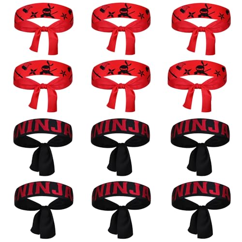 Jokureao 12PCS Ninjas Stirnband Set, Ninja Party Zubehör,Schwarz Rot Ninjas Party Stirnband, Klassisches Ninja-Stirnband für Kinder, Ninja Kopfband Ninja Gastgeschenke für Geburtstagsparty Karate von Jokureao