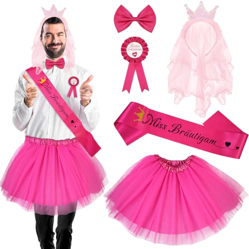 Jokureao 5 Stück Junggesellenabschied Kostüm Set, JGA Männer Verkleidung Mit Anstecker, Stirnband, Flauschigem Rock, Fliege, für Männer Hochzeit Deko Män Party Jokureao 5 Stück Junggesellenabschied Kostüm Set, JGA Männer Verkleidung Mit Anstecker, Stirnband, Flauschigem Rock, Fliege, für Männer Hochzeit Deko Män Party von Jokureao