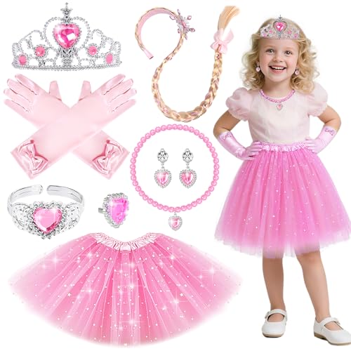 Jokureao Prinzessinnen-Kostüm-Set für Mädchen, 8-teiliges Elsa-Kostüm-Set, Tutu und Tiara mit Handschuhen, Halskette, Ohrringen, Ring, Zopf, Tutu-Rock für Geburtstag, Halloween, Cosplay-Partys Jokureao Prinzessinnen-Kostüm-Set für Mädchen, 8-teiliges Elsa-Kostüm-Set, Tutu und Tiara mit Handschuhen, Halskette, Ohrringen, Ring, Zopf, Tutu-Rock für Geburtstag, Halloween, Cosplay-Partys von Jokureao