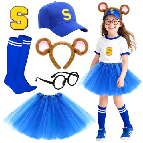 Jokureao Streifenhörnchen-Kostüm-Set für Kinder, Cartoon-Streifenhörnchen-Outfit mit Hut, Brille, Stirnband, Rock, Socken, Patch, Weltbuchtag, Streifenhörnchen-Zubehör, Halloween-Kostüm, Party-Outfit von Jokureao