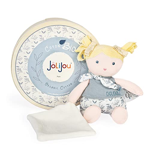 Jolijou - Les JOLIFLORES JJ6025 Stoffpuppen aus Bio-Baumwolle – Babypuppe mit Kuscheltier – Blau von Jolijou
