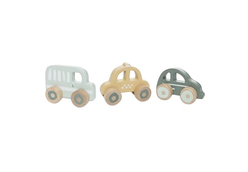 Jollein Holzautos – 3er-Set Spielautos – On The Go – Baby Spielzeug aus Holz – Auto, Taxi & Bus – Fördert Fantasie & Motorik – Holzspielzeug – Gelb/Grün/Mint von Jollein
