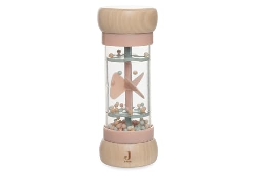 Jollein Regenmacher Baby aus Holz – Lovely Birds – Baby Spielzeug ab 0+ Monaten – Mit Fee Amy & Vogel-Motiv – Fördert Sinne & Motorik – Altrosa/Mintgrün von Jollein