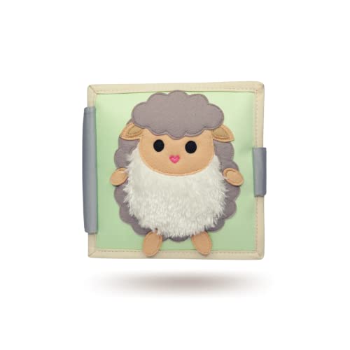 Jolly Designs 6-seitiges Mini Quiet Book Happy Sheep- Montessori Lernspielzeug aus hochwertigem Stoff zur Förderung der Motorik, für Kleinkinder und Babys ab 4 Monaten von Jolly Designs