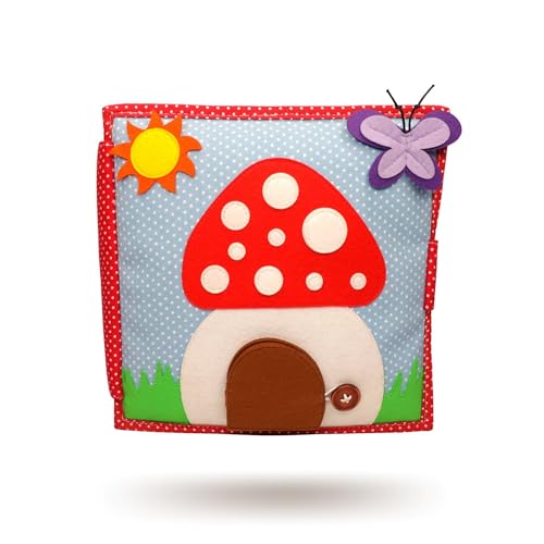 Jolly Designs – Du Glückspilz - 6 Seiten Quiet Book – Montessori Spielzeug ab 2 Jahren – Motorik & Sensorik fördern – Handgefertigtes Filzbuch – Lernspielzeug für Kleinkinder – Busy Book für unterwegs von Jolly Designs