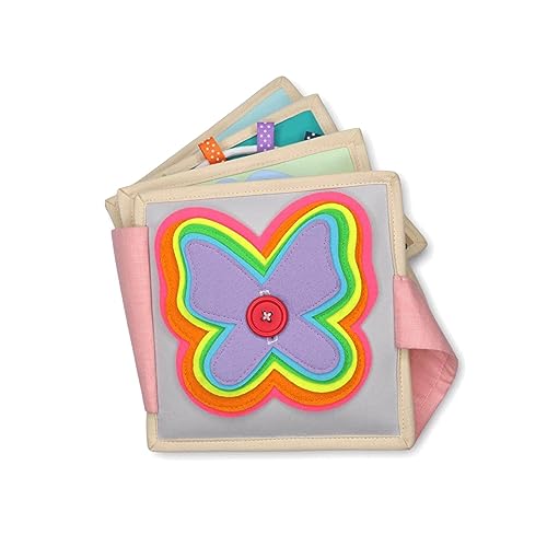 Jolly Designs 6-seitiges Mini Quiet Book Flatternder Schmetterling | Montessori Lernspielzeug aus Hochwertigem Stoff Zur Förderung Der Motorik | Für Kleinkinder und Babys ab 18 Monaten von Jolly Designs