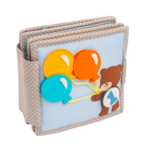 Jolly Designs 6-seitiges Mini Quiet Book Happy Bearsday | Montessori Lernspielzeug aus Hochwertigem Stoff zur Förderung der Motorik | Für Kleinkinder und Babys ab 1 Jahr von Jolly Designs