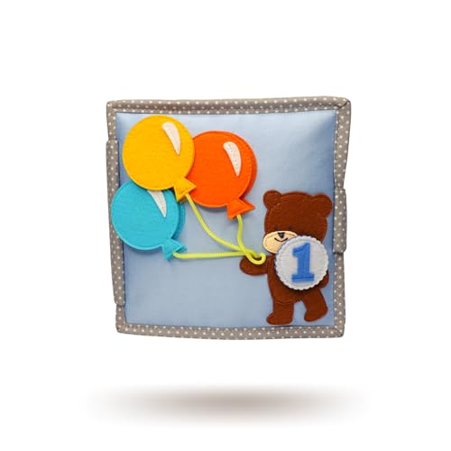 Jolly Designs 6-seitiges Mini Quiet Book Happy Bearsday | Montessori Lernspielzeug aus Hochwertigem Stoff zur Förderung der Motorik | Für Kleinkinder und Babys ab 1 Jahr von Jolly Designs