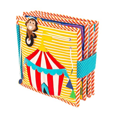 Jolly Designs 6-seitiges Quiet Book Karneval - Montessori Lernspielzeug aus hochwertigem Stoff zur Förderung der Motorik, für Kleinkinder und Babys ab 18 Monaten von Jolly Designs