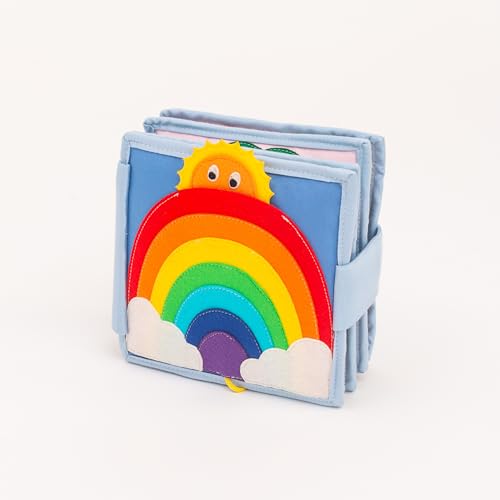 Jolly Designs 6-seitiges Mini Quiet Book Sonnenschein - Montessori Lernspielzeug aus hochwertigem Stoff zur Förderung der Motorik, für Kleinkinder und Babys ab 18 Monaten von Jolly Designs