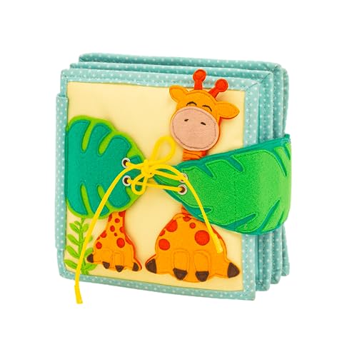 Jolly Designs 6-seitiges Mini Quiet Book Jungle | Montessori Lernspielzeug aus Hochwertigem Stoff Zur Förderung der Motorik, Für Kleinkinder und Babys ab 18 Monaten von Jolly Designs