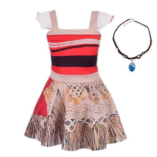 Jolly Fancy - Mädchen Kostüm Sommer Prinzessin aus Ozeanien mit Halskette, Kinder Digital gedruckt Geburtstagsfeier Karneval Outfit, Größe 7-8 Jahre 128 von Jolly Fancy