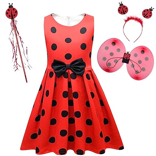 Jolly Fancy - Marienkäfer Ladybug Kleid Kostüm Verkleidung mit Flügel und Haarreifen für Kinder Mädchen Größe 7-8 Jahre 128 von Jolly Fancy