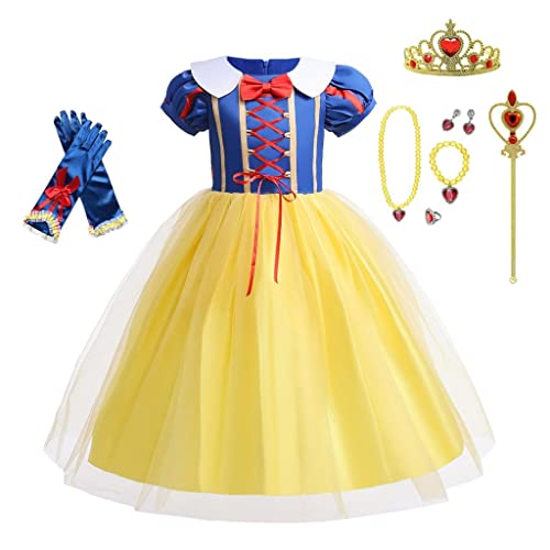 Jolly Fancy - Prinzessin Schneewittchen Kleid Kostüm Verkleidung mit Krone und Zubehör für Kleinkind Mädchen Größe 5-6 Jahre 116 von Jolly Fancy