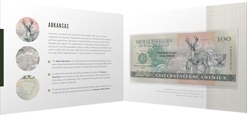 Souvenirschein 100 Dollar Arkansas - The Natural State- Geschenkidee in attraktiver und hochwertiger Umverpackung von JollyBooks
