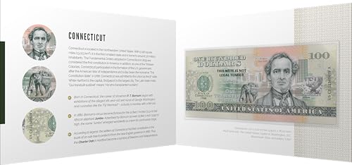 Souvenirschein 100 Dollar Connecticut - Der Staat der Verfassung- Geschenkidee in attraktiver und hochwertiger Umverpackung von JollyBooks