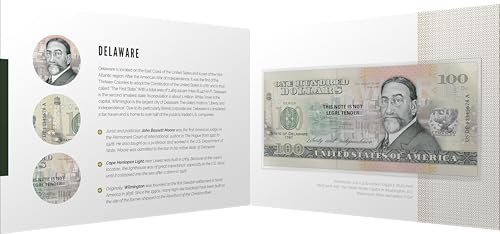 Souvenirschein 100 Dollar Delaware - The First State- Geschenkidee in attraktiver und hochwertiger Umverpackung von JollyBooks