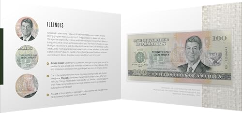 Souvenirschein 100 Dollar Illinois - Land of Lincoln- Geschenkidee in attraktiver und hochwertiger Umverpackung von JollyBooks