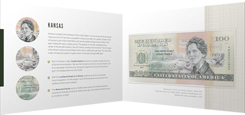 Souvenirschein 100 Dollar Kansas - The Sunflower State- Geschenkidee in attraktiver und hochwertiger Umverpackung von JollyBooks