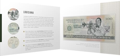Souvenirschein 100 Dollar Louisiana - The Pelican State- Geschenkidee in attraktiver und hochwertiger Umverpackung von JollyBooks