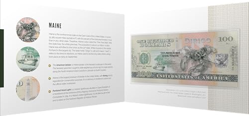 Souvenirschein 100 Dollar Maine - Der Kiefern-Staat- Geschenkidee in attraktiver und hochwertiger Umverpackung von JollyBooks