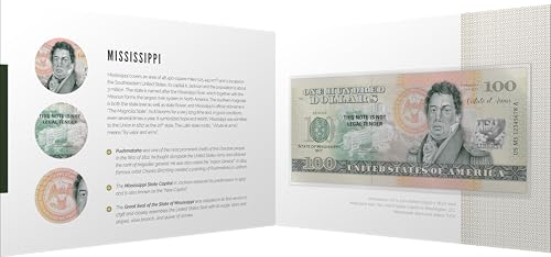 Souvenirschein 100 Dollar Mississippi - The Magnolia State- Geschenkidee in attraktiver und hochwertiger Umverpackung von JollyBooks