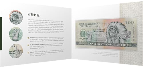 Souvenirschein 100 Dollar Nebraska - Der Maisschäler Staat- Geschenkidee in attraktiver und hochwertiger Umverpackung von JollyBooks