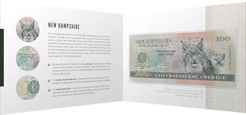 Souvenirschein 100 Dollar New Hampshire - The White Mountain State- Geschenkidee in attraktiver und hochwertiger Umverpackung von JollyBooks