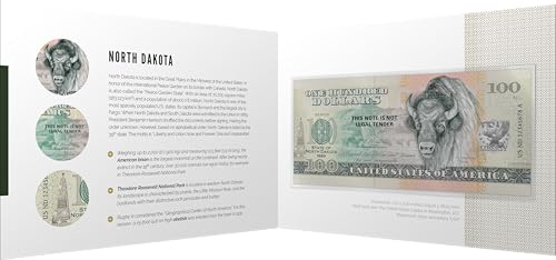 Souvenirschein 100 Dollar North Dakota - Geographischer Mittelpunkt Nordamerikas- Geschenkidee in attraktiver und hochwertiger Umverpackung von JollyBooks