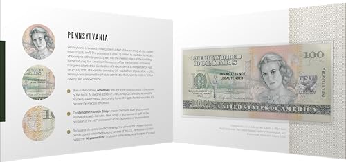 Souvenirschein 100 Dollar Pennsylvania - Der Schlussstein-Staat- Geschenkidee in attraktiver und hochwertiger Umverpackung von JollyBooks