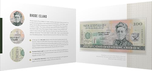 Souvenirschein 100 Dollar Rhode Island - The Ocean State- Geschenkidee in attraktiver und hochwertiger Umverpackung von JollyBooks