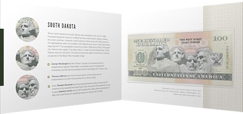 Souvenirschein 100 Dollar South Dakota - The Mount Rushmore State- Geschenkidee in attraktiver und hochwertiger Umverpackung von JollyBooks