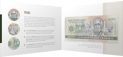 Souvenirschein 100 Dollar Texas - Der Lone Star State- Geschenkidee in attraktiver und hochwertiger Umverpackung von JollyBooks