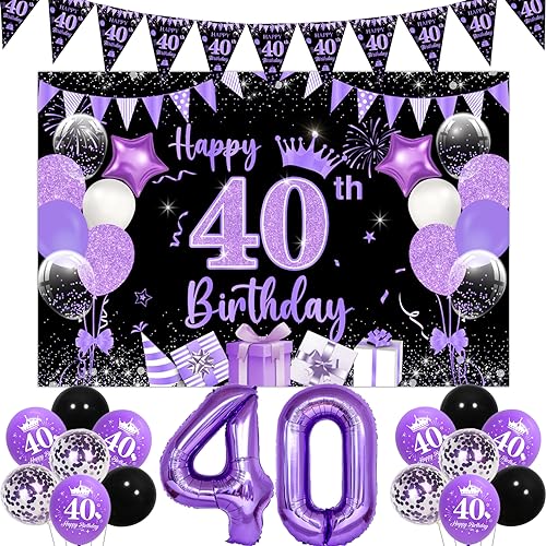 Lila Schwarz 40 Geburtstag Deko Happy Birthday Banner Luftballons Wimpelkette für Frauen Männer Inklusive 40 Folienballons Lila Schwarz 40 Geburtstag Deko Happy Birthday Banner Luftballons Wimpelkette für Frauen Männer Inklusive 40 Folienballons von Jollyboom