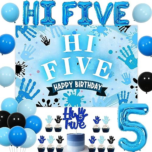 5. Geburtstag Dekorationen Jungen Blau, Hi Five Happy Birthday Hintergrund Kuchen Cupcake Topper Blau Schwarz Luftballons Nummer 5 Hi Five Folienballon für Jungen 5 Jahre alt Geburtstag Party 5. Geburtstag Dekorationen Jungen Blau, Hi Five Happy Birthday Hintergrund Kuchen Cupcake Topper Blau Schwarz Luftballons Nummer 5 Hi Five Folienballon für Jungen 5 Jahre alt Geburtstag Party von Jollyboom