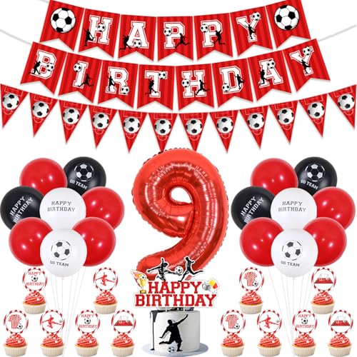 9. Geburtstag Dekorationen Jungen Fußball, Rot Happy Birthday Fußball Banner, Fußball Thema Wimpelkette Kuchen Cupcake Toppers Luftballons Rot Schwarz Weiß 9 Folienballon für 9 Jahre alte Fußball 9. Geburtstag Dekorationen Jungen Fußball, Rot Happy Birthday Fußball Banner, Fußball Thema Wimpelkette Kuchen Cupcake Toppers Luftballons Rot Schwarz Weiß 9 Folienballon für 9 Jahre alte Fußball von Jollyboom