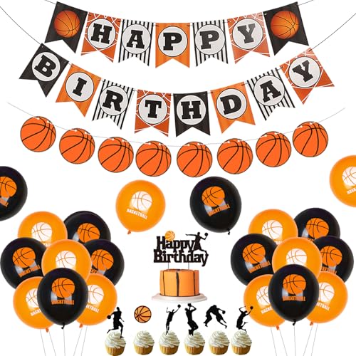 Basketball-Geburtstagsparty-Dekoration für Jungen,Happy Birthday Wimpelkette Banner Basketball-Girlande, Basketball-Luftballons und Kuchendekorationen für Kinder, Männer, Erwachsene,Sport-Mottoparty Basketball-Geburtstagsparty-Dekoration für Jungen,Happy Birthday Wimpelkette Banner Basketball-Girlande, Basketball-Luftballons und Kuchendekorationen für Kinder, Männer, Erwachsene,Sport-Mottoparty von Jollyboom