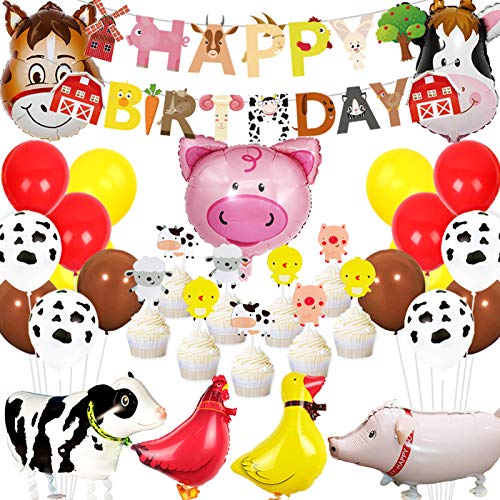 Bauernhof Tier Geburtstag Dekorationen Kit Scheune Farm Luftballons Happy Birthday Banner Cupcake Topper für Barnyard 1. 2. 3. Geburtstag Party von Jollyboom