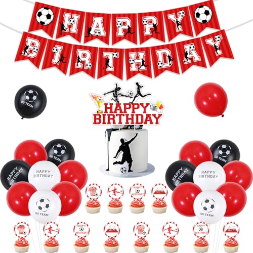 Fußball Geburtstag Dekorationen Rot und Weiß, Fußball Happy Birthday Banner, Fußball Thema Kuchen Cupcake Topper, Rot Schwarz Luftballons Fußball Folienballon für Jungen 5th 7th 8th 11th 13th Jahre Fußball Geburtstag Dekorationen Rot und Weiß, Fußball Happy Birthday Banner, Fußball Thema Kuchen Cupcake Topper, Rot Schwarz Luftballons Fußball Folienballon für Jungen 5th 7th 8th 11th 13th Jahre von Jollyboom