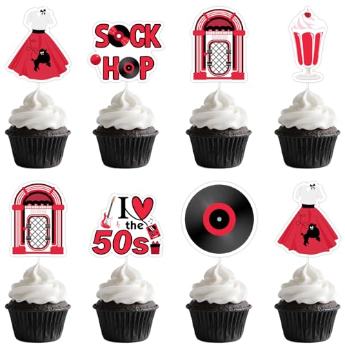 Jollyboom 50er-Jahre-Party-Dekorationen, 24 Stück Sock-Hop-Party-Dekorationen, Cupcake-Topper für Rock-and-Roll-Musik, "I Love The 50er 1950er Jahre Retro Supplies Jollyboom 50er-Jahre-Party-Dekorationen, 24 Stück Sock-Hop-Party-Dekorationen, Cupcake-Topper für Rock-and-Roll-Musik, "I Love The 50er 1950er Jahre Retro Supplies von Jollyboom