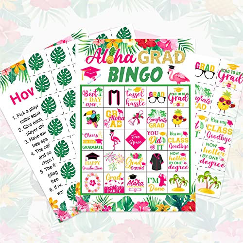 Jollyboom Aloha Grad Bingo Spielkarte Aloha Abschlussfeier Party Spiel Karten 2023 - 38 Stück Bingo-Karte Tropical Grad Party Supplies Dekorationen von Jollyboom