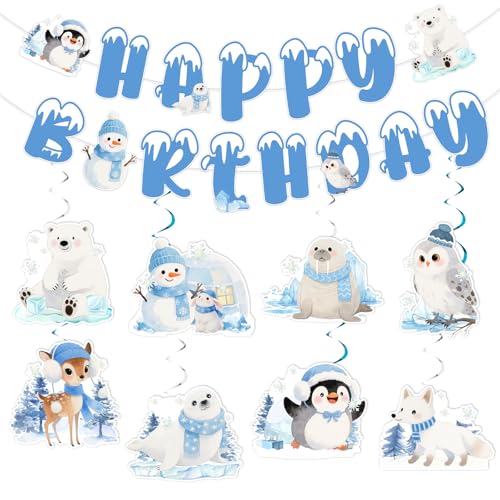Jollyboom Arctic Animals Geburtstagsdekorationen, Winter Woodland Happy Birthday Banner 8pcs Hanging Swirls Streamer für Pinguin Arctic Polar Party Jollyboom Arctic Animals Geburtstagsdekorationen, Winter Woodland Happy Birthday Banner 8pcs Hanging Swirls Streamer für Pinguin Arctic Polar Party von Jollyboom