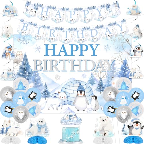 Jollyboom Arctic Animals Geburtstagsdekorationen, Winterwald, Happy Birthday, Kuchendekoration, Banner, Luftballons, Wabenball, hängende Wirbel, Luftschlangen für Pinguin, Arktis, Polarparty Jollyboom Arctic Animals Geburtstagsdekorationen, Winterwald, Happy Birthday, Kuchendekoration, Banner, Luftballons, Wabenball, hängende Wirbel, Luftschlangen für Pinguin, Arktis, Polarparty von Jollyboom