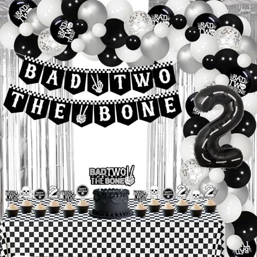 Jollyboom Bad Two The Bone Geburtstag Party Dekorationen Jungen, Schwarz Bad 2 The Bone Banner Kuchen Cupcake Topper Folie Fransen Karierte Tischdecke 2 Ballonbogen für Musik Rock and Roll 2 Jollyboom Bad Two The Bone Geburtstag Party Dekorationen Jungen, Schwarz Bad 2 The Bone Banner Kuchen Cupcake Topper Folie Fransen Karierte Tischdecke 2 Ballonbogen für Musik Rock and Roll 2 von Jollyboom