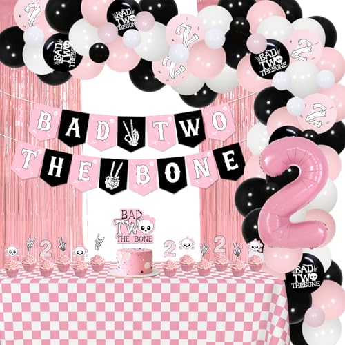 Jollyboom Bad Two The Bone Party Dekorationen Mädchen, Pink Bad 2 The Bone Banner Kuchen Cupcake Topper Folie Fransen Karierte Tischdecke 2 Ballonbogen für Musik Thema Rock and Roll 2. Geburtstag Jollyboom Bad Two The Bone Party Dekorationen Mädchen, Pink Bad 2 The Bone Banner Kuchen Cupcake Topper Folie Fransen Karierte Tischdecke 2 Ballonbogen für Musik Thema Rock and Roll 2. Geburtstag von Jollyboom