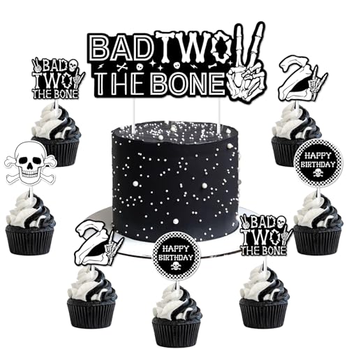 Jollyboom Bad Two The Bone Tortenaufsätze, Bad Two The Bone Party-Dekorationen, 1 Stück Bad 2 The Bone Tortenaufsatz, 24 Stück Cupcake-Topper, schwarz weiß, für Musikthema, Rock and Roll 2. Jollyboom Bad Two The Bone Tortenaufsätze, Bad Two The Bone Party-Dekorationen, 1 Stück Bad 2 The Bone Tortenaufsatz, 24 Stück Cupcake-Topper, schwarz weiß, für Musikthema, Rock and Roll 2. von Jollyboom