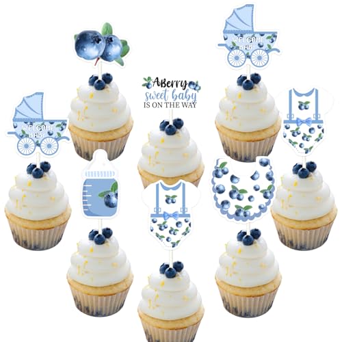 Jollyboom Berry Babyparty-Dekorationen für Mädchen, 24 Stück, "A Berry Sweet Baby Is on The Way", Cupcake-Topper, Blaubeere, doppelseitiger Druck, Kuchendekoration für Obst-Thema, Babyparty, Jollyboom Berry Babyparty-Dekorationen für Mädchen, 24 Stück, "A Berry Sweet Baby Is on The Way", Cupcake-Topper, Blaubeere, doppelseitiger Druck, Kuchendekoration für Obst-Thema, Babyparty, von Jollyboom