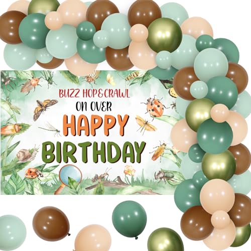 Jollyboom Bug Birthday Decorations, Insect Birthday Party Decorations Buzz Hop Crawl Bugs Birthday Backdrop Banner Balloon Garland Green for Boy Girl Spring Summer Tropical Reptile Rainforest Party von Jollyboom