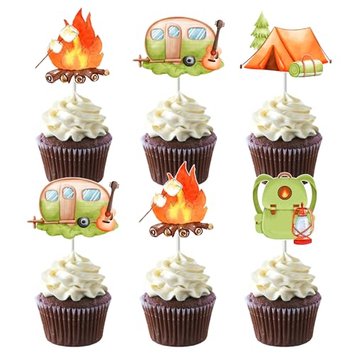 Jollyboom Camping-Cupcake-Topper, 24 Stück, Happy Camper, Geburtstagsparty-Dekorationen, doppelseitiger Druck, Abenteuer, Kuchenaufsatz für Camping-Themen, Geburtstagsdekorationen, Babyparty Jollyboom Camping-Cupcake-Topper, 24 Stück, Happy Camper, Geburtstagsparty-Dekorationen, doppelseitiger Druck, Abenteuer, Kuchenaufsatz für Camping-Themen, Geburtstagsdekorationen, Babyparty von Jollyboom